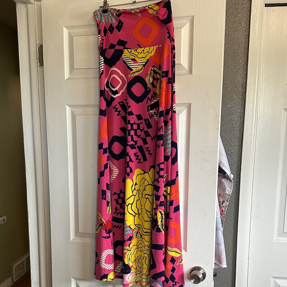 LuLaRoe Pink and Black Asymmetrical Maxi Skirt